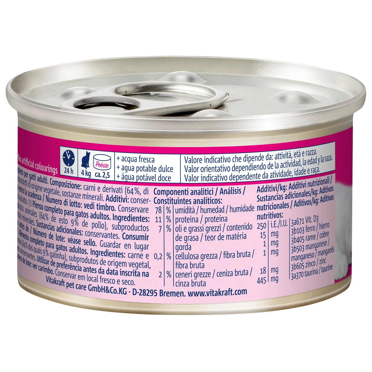 VITAKRAFT Alimento húmedo completo gatos adultos, sabor pollo VITAKRAFT POESIE MOUSSE 85 g.
