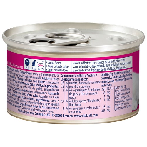 VITAKRAFT Alimento húmedo completo gatos adultos, sabor pollo VITAKRAFT POESIE MOUSSE 85 g.