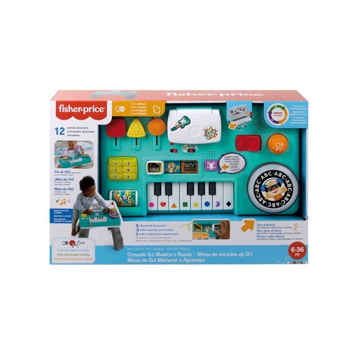 FISHER PRICE Ríe y aprende Mesa interactiva de mezclas DJ musical Piano de juguete con actividades, luces y sonidos, sentado y de pie, bebés +6 meses (MATTEL HRB60)