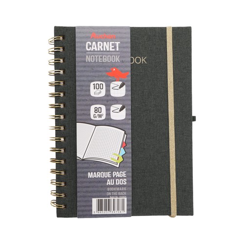 Cuaderno A5 80G 100H Horizontal/Cuadro C/Espiral Tapa Tela FSC PRODUCTO ALCAMPO