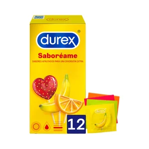 DUREX Preservativos lubricados con sabores (fresa, plátano, naranja y manzana) DUREX Saboréame 12 uds.