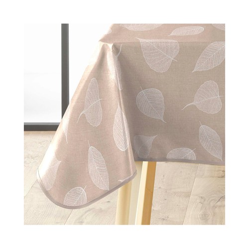 Mantel rectangular pvc 140x240cm tacto textil hojas blanco. U10