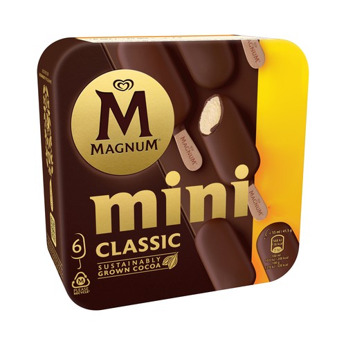 MAGNUM Classic Mini bombones helados de vainilla recubiertos de chocolate con leche 6 x 55 ml.