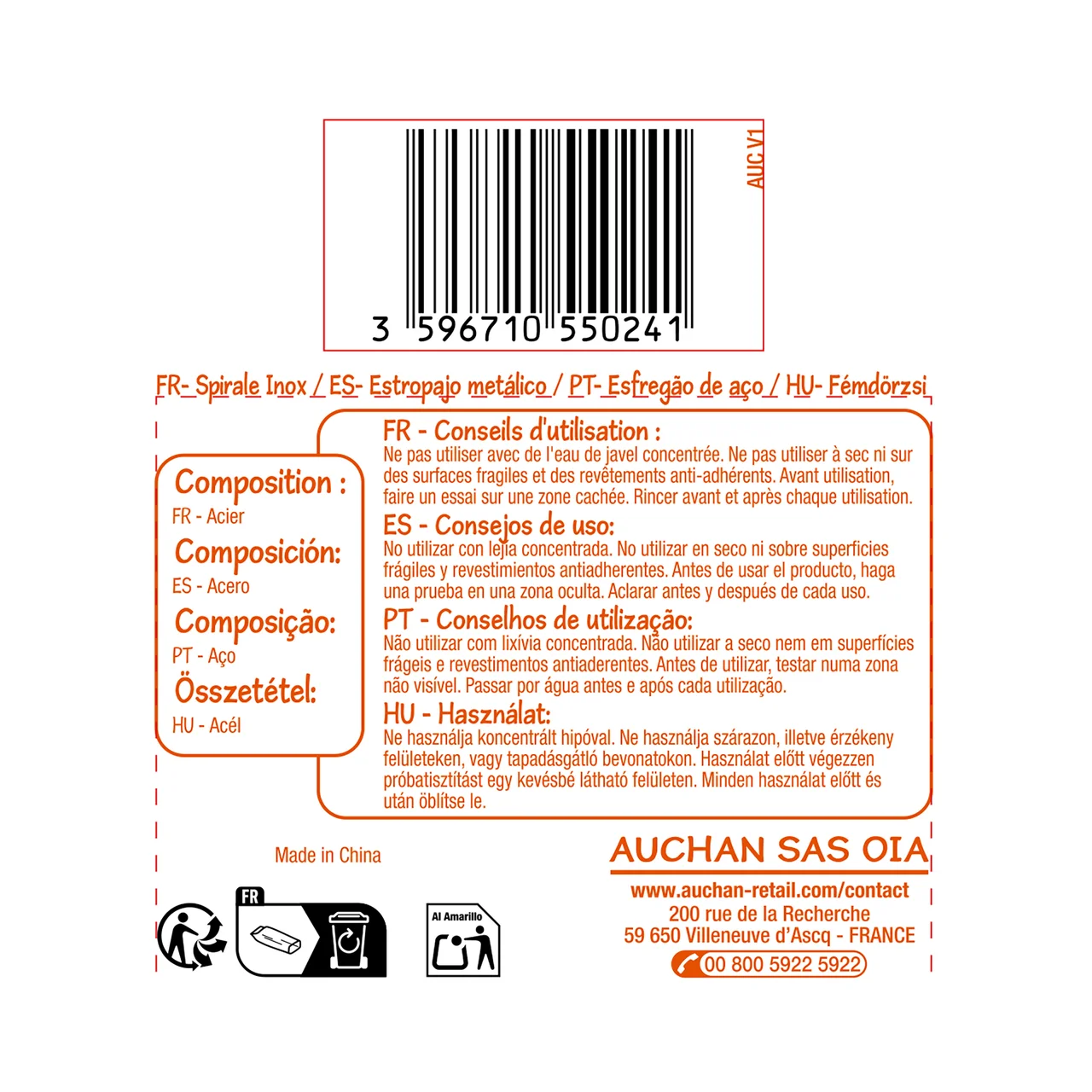 PRODUCTO ECONÓMICO ALCAMPO Estropajo metálico 2 uds.