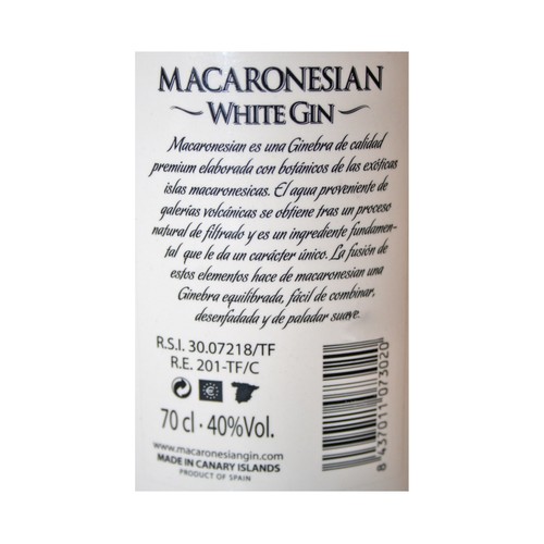 MACARONESIAN Ginebra elaborada en las Islas Canarias botella 70 cl.