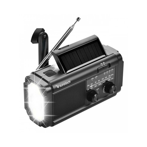 Radio portátil SUNSTECH RPE25BK, emergencia con linterna y dinamo, 3W, tiempo carga de batería de 3 horas