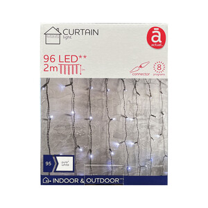 Imagen de Cortina con 96 luces led blanco puro con conector, 8 funciones, para exterior, ACTUEL.