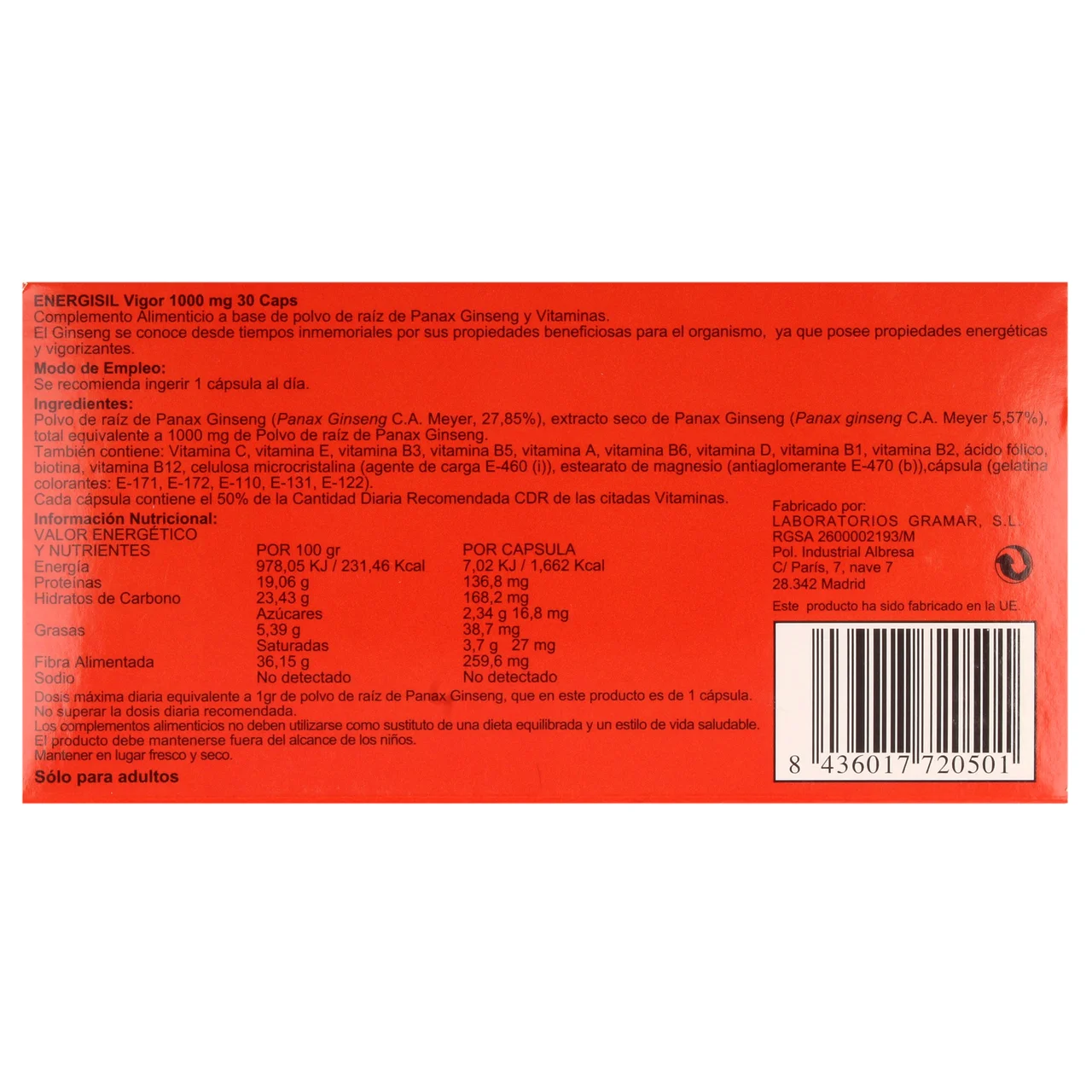 ENERGISIL Complemento alimenticio a base de Ginseng ENERGISIL vigor 30 uds.