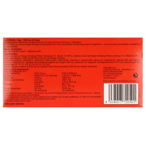 ENERGISIL Complemento alimenticio a base de Ginseng ENERGISIL vigor 30 uds.