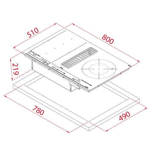 Placa inducción TEKA Mastersense Air Afc 87628 MST con extractor integrado y zona paellera, 3 zonas de cocción, potencia: 7200w, Zona flex, programable, 9 niveles de potencia por zona, A: 80cm.