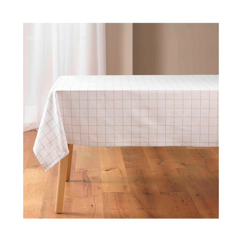 Mantel cuadros polialgodón 140x240cm beige. U10
