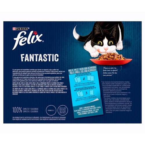 FELIX Comida para gatos adultos a base de pollo, buey, conejo y cordero en gelatina FELIX 12 uds. x 85 g.