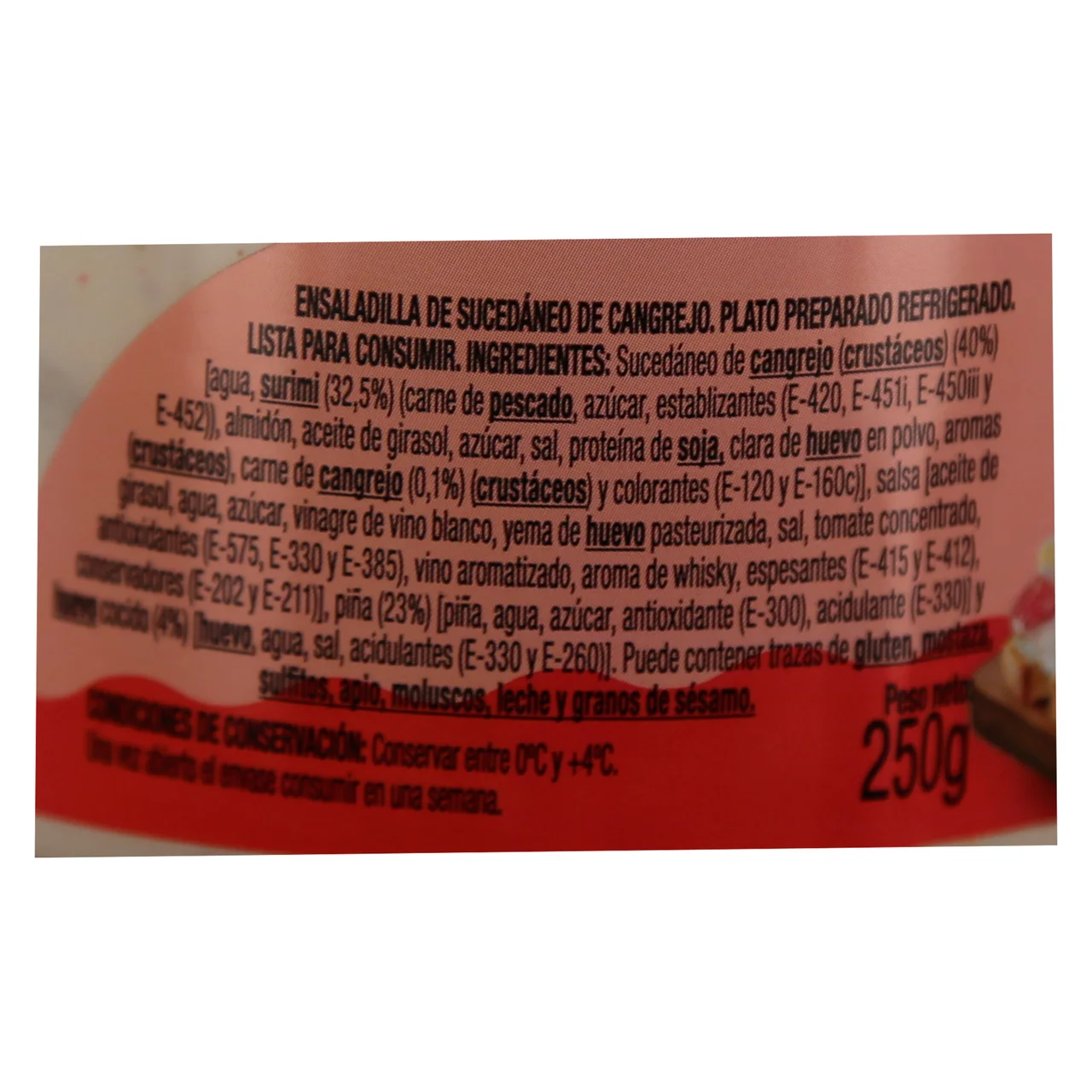 AUCHAN Ensaladilla de sucedáneo de cangrejo, lista para tomar 250 g. Producto Alcampo