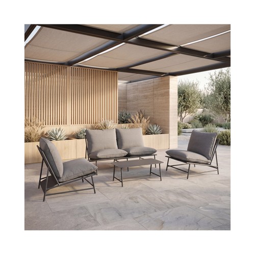 Conjunto de jardín de 4 piezas, modelo Ibiza, acabado en gris. MOBILIS.