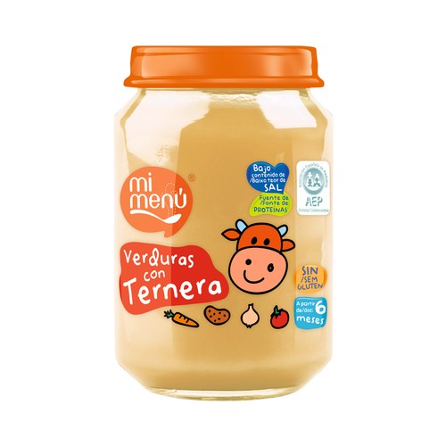MI MENÚ Tarrito de verduras con ternera, sin gluten, a partir de 6 meses MI MENÚ 235 g.