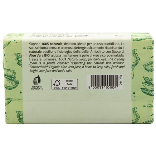 ITERITALIA Pastilla de jabón vegetal con aloe vera de origen ecológico ITERITALIA 100 g.