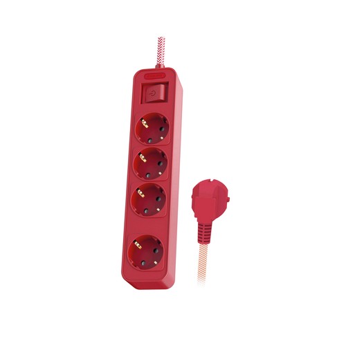 Base de 4 tomas SCHUKO roja, 1.5mts 3x1mm.