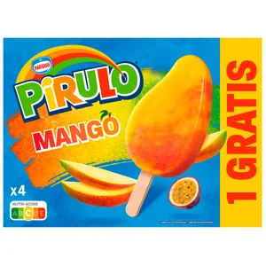 PIRULO de Nestlé Helado de agua sabor mango y fruta de la pasión 4 x 70 ml (+1 gratis).