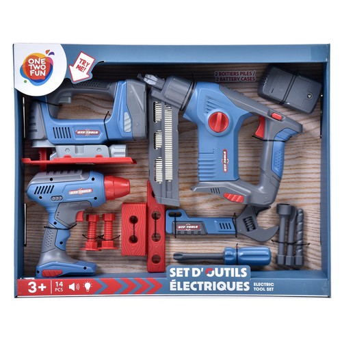 Conjunto Herramientas Eléctricas bricolaje de juguete 14 piezas con luz y sonidos +3 Años ONE, TWO FUN