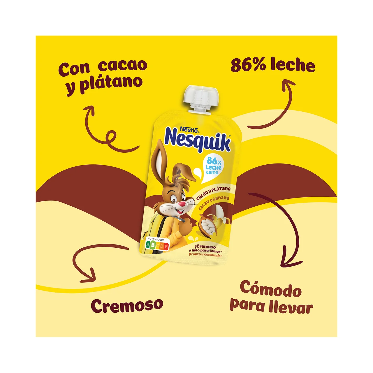 Bolsita (pouch) preparado lácteo infantil con cacao y plátano 110 g.