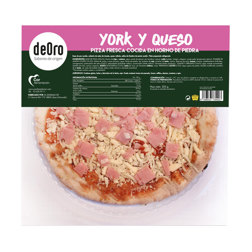 DEORO Mini pizza de salsa de tomate, queso y jamón cocido DEORO 205 g.