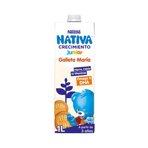 Imagen de NATIVA Junior de Nestlé Leche de crecimiento con sabor a galleta Maria, a partir de 3 años 1 l.