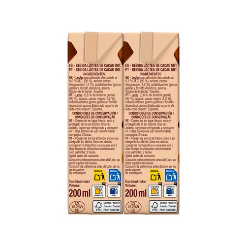 AUCHAN Batido con sabor a chocolate, elaborado con un 90% de leche 6 x 200 ml Producto Alcampo.