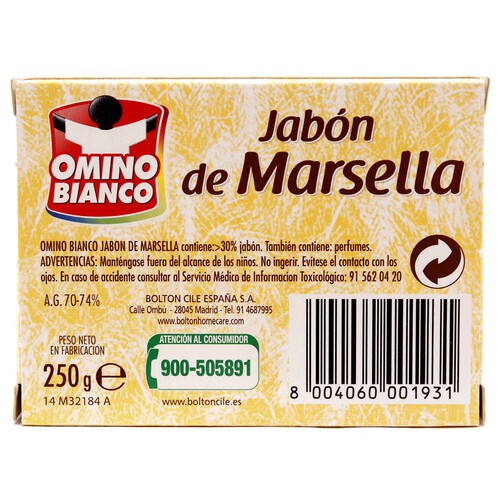 OMINO BIANCO Jabon en pastilla de Marsella OMINO BIANCO 250 gr