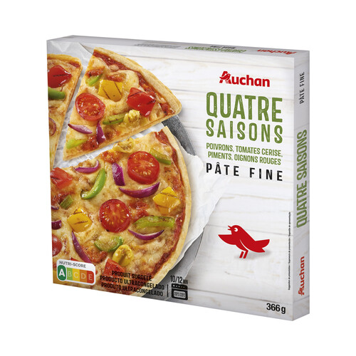 AUCHAN Pizza congelada de masa fina 4 estaciones 365 g. Producto Alcampo