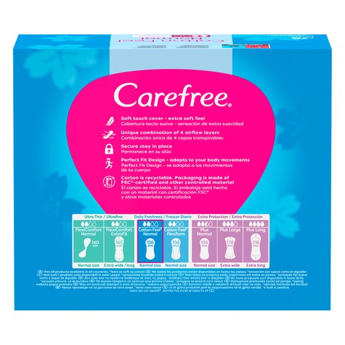 CAREFREE Cotton fell Salvaslips normales, sin fragancia, para todo tipo de bragitas 76 uds.