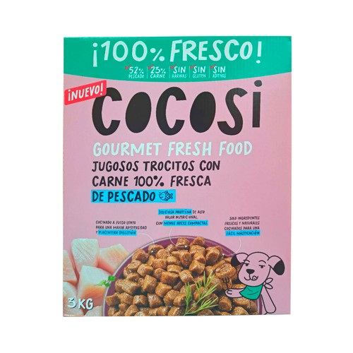 COCOSI Alimento semihúmedo para perro. Jugosos trocitos de pescado 100% fresco - 3kg.