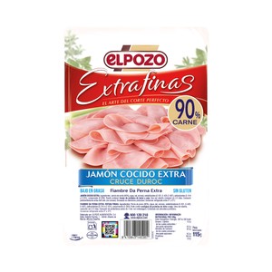 Extrafinas Jamón cocido extra cruce Duroc, cortado en lonchas finas 115 g.
