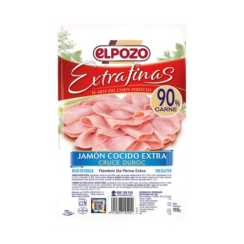 EL POZO Extrafinas Jamón cocido extra cruce Duroc, cortado en lonchas finas 115 g.
