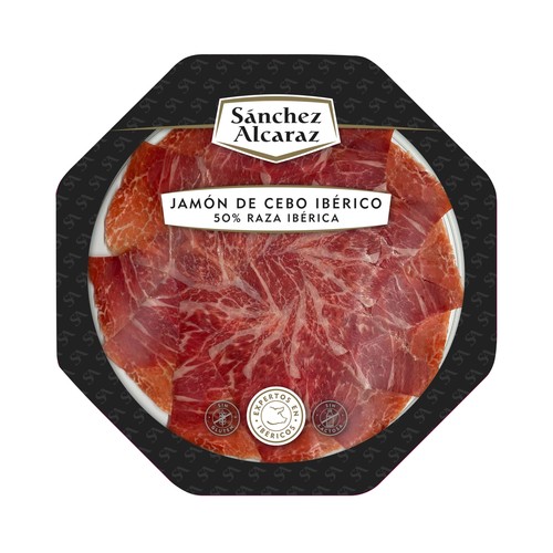 SÁNCHEZ ALCARAZ Jamón de cebo ibérico (50% raza ibérica), cortado en prácticas tapas 90 g.