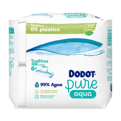 DODOT Toallitas húmedas para bebé, con algodón orgánico DODOT Aqua pure 6 x 48 uds.