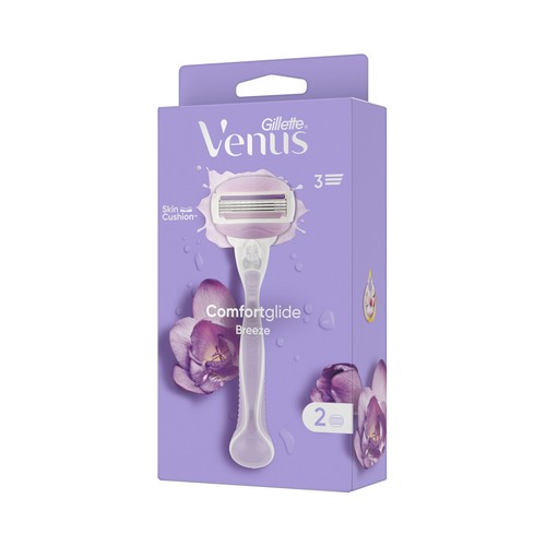 Maquina para depliación femenina con cabezal de 3 hojas y 2 recambios VENUS Breeze de Gillette.
