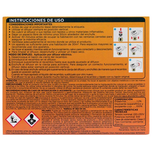 ORION Insecticida eléctrico antimosquitos (común y tigre) + 2 recambios.
