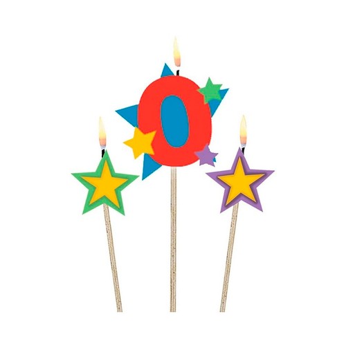 Vela de cumpleaños número 0 con dos velas de estrellas, 12,2x13,5cm, AMSCAN