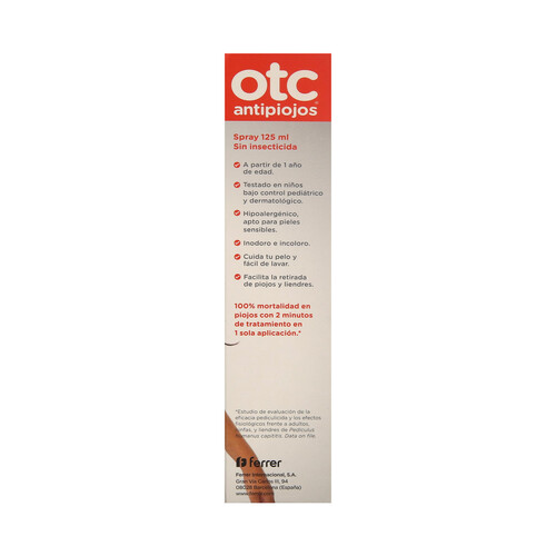OTC Loción antipiojos en spray y sin insecticida OTC 125 ml.