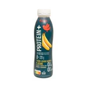 AUCHAN Protein + Yogur líquido desnatado proteico sin azúcares añadidos plátano 381 ml. Producto Alcampo