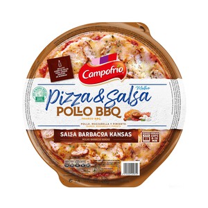 Imagen de CAMPOFRÍO Pizza & salsa Pizza de pollo, mozzatella y pimiento con salsa barbacoa kansas 400 g.