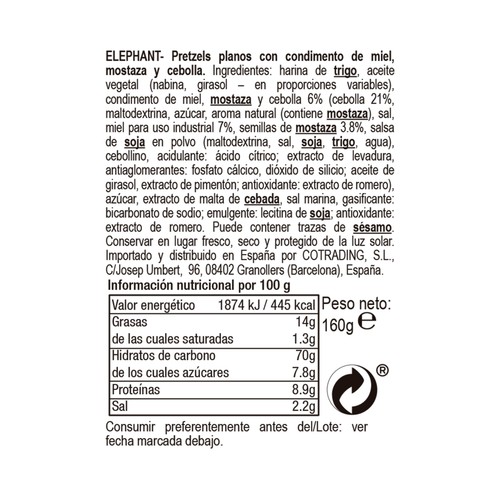 ELEPHANT  Pretzel miel mostaza 160 g.