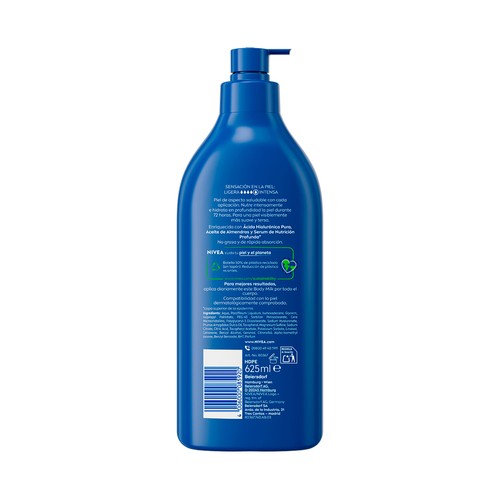 NIVEA Loción corporal (body milk) nutritivo, para pieles secas 625 ml.