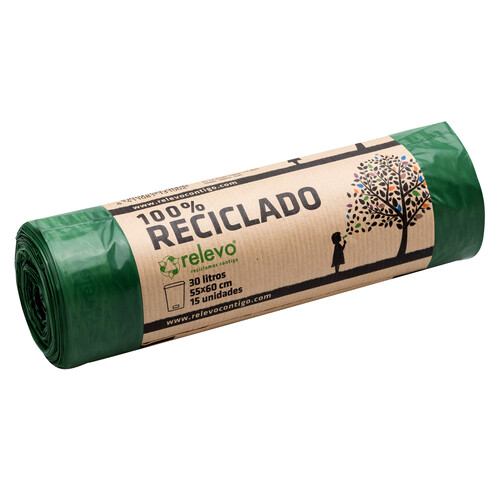 RELEVO Bolsas basura 100 % reciclada 30 l. 15 uds.
