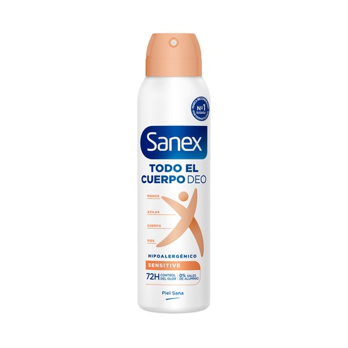 SANEX Sensitive Desodorante en spray unisex para todo el cuerpo (manos, axilas, zonas íntimas ...) 150 ml.