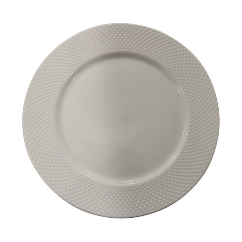 Plato de postre de porcelana blanca con relieve en el ala, 19cm. ACTUEL.