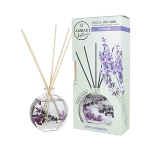 AMBAR Botanic Ambientador perfumador de varillas (Mikado), con efecto relajante y aroma a lavanda 75 ml.