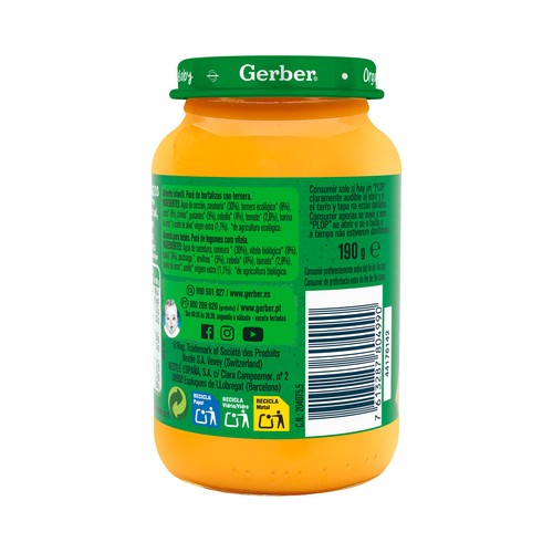 GERBER Organic Tarrito de hortalizas con tenera, a partir de 6 meses 190 g.