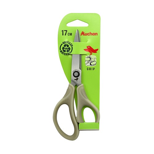 Tijera de 17cm para diestros bi-material 3 colores surtidos, AUCHAN.