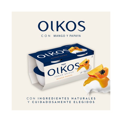 OIKOS de Danone Yogur griego con mango y papaya 4 x 110 g.